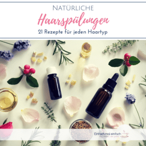 Flatlay aus verschiedenen Pflanzen und Ölen. Text: