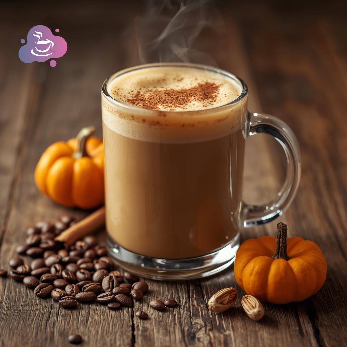 Kaffeetasse mit Kürbis und Gewürzen